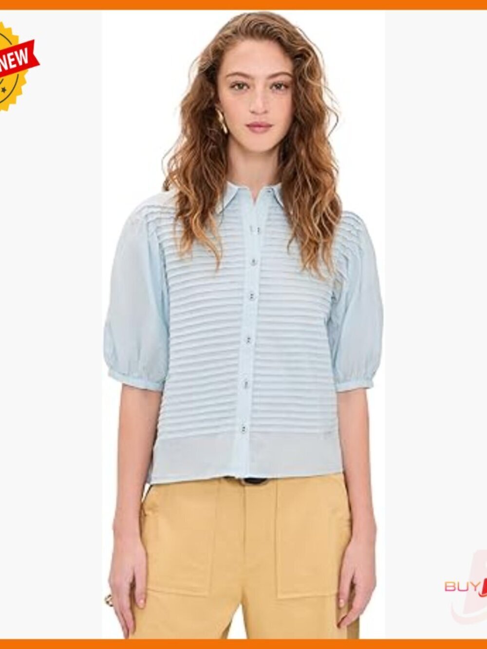 Short Sleeve Button Up Top with Puff Sleeves, Hand Wash Only